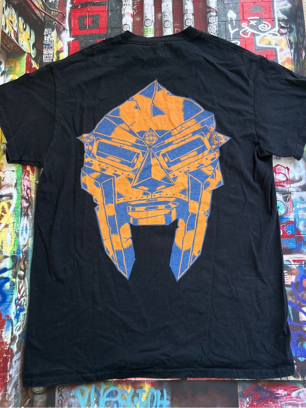 MF DOOM Men's Black Short-Sleeve GAS DRAWLS Tee with Orange Chest Graphic